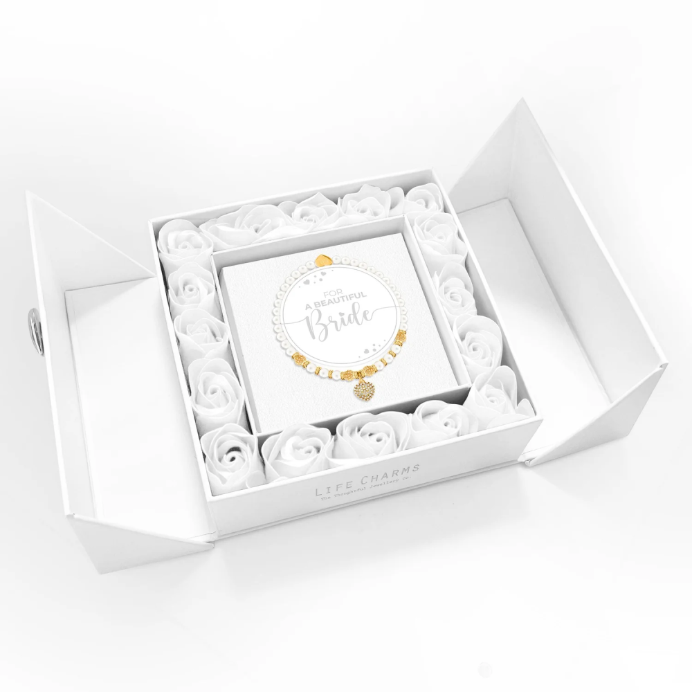 BRIDE - FRESHWATER PEARLS CHARM BRACELET IN FLOWER BOX